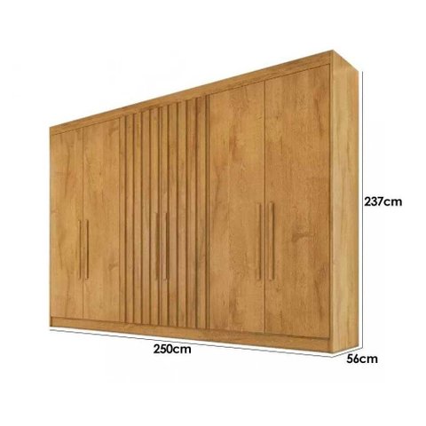 Guarda Roupa Casal Potente 6 Portas c/ 2 Ripados e 6 Gavetas Braúna/Off White - Europa