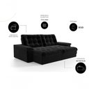 Ver imagem 2 de Sofá com Chaise Houston 3 Lugares Retrátil e Reclinável 210cm Preto Suede