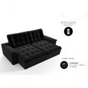 Ver imagem 5 de Sofá com Chaise Houston 3 Lugares Retrátil e Reclinável 210cm Preto Suede