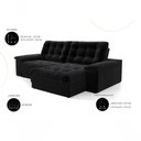 Ver imagem 3 de Sofá com Chaise Houston 3 Lugares Retrátil e Reclinável 210cm Preto Suede