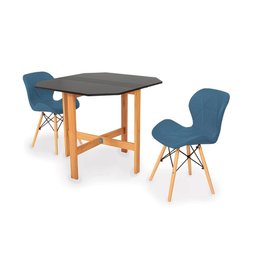 Conjunto Mesa Aparador Preta + 2 Cadeiras Slim - Turquesa - 1