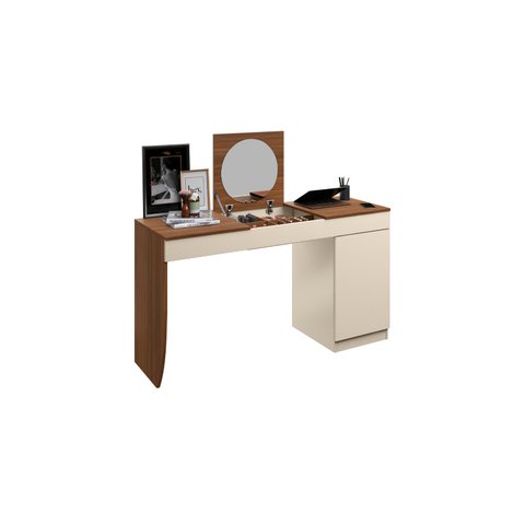 Escrivaninha Penteadeira Camarim Crystal Freijó/Off White - Ninho Decor