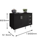 Ver imagem 2 de Balcão em Mdp para Cooktop 1,20m 5 Bocas 2 Portas e 3 Gavetas Turim Preto Preto