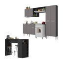 Ver imagem 1 de Armário de Cozinha com Mesa Gourmet Pequim Multimóveis Mp2205 Preto/lacca Fumê