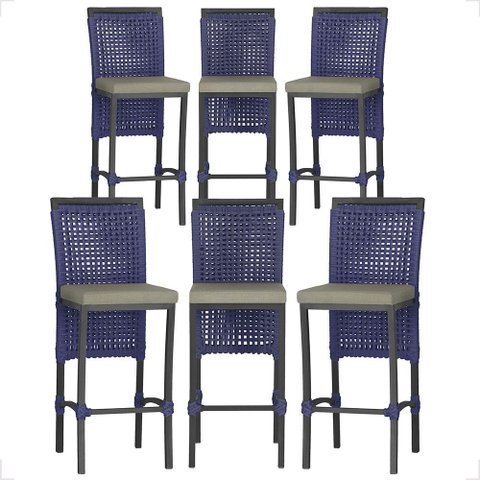 6 Banqueta em Alumínio Roma Preta Corda Náutica Tecido 8