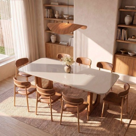 Conjunto de Jantar com Mesa Tali 210cm e 8 Cadeiras Ema CabeCasa MadeiraOriginals Marrom/Bege