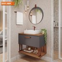 Ver imagem 5 de Gabinete para Banheiro 80 Cm 100% Mdf Nicho 1 Porta Basculante Duna Mgm Móveis Titânio/freijo