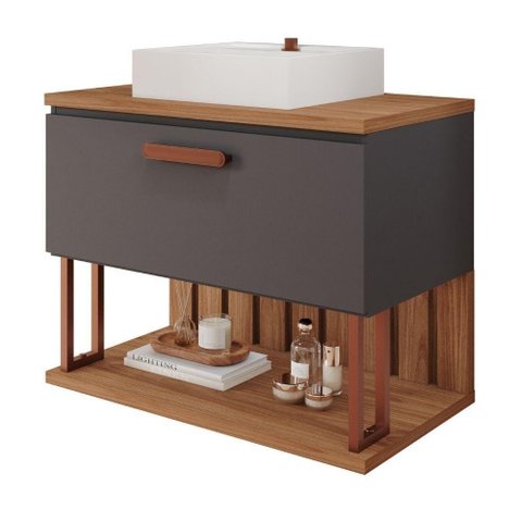 Gabinete para Banheiro 80 Cm 100% Mdf Nicho 1 Porta Basculante Duna Mgm Móveis Titânio/freijo