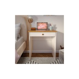Escrivaninha Estilo Mesa para Computador ou Notebook com 1 Gaveta - Off White com Freijó - 1
