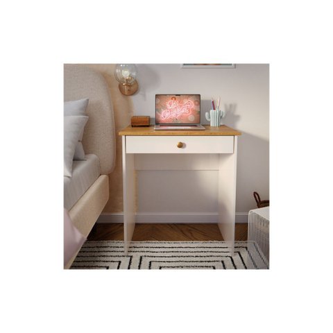 Escrivaninha Estilo Mesa para Computador ou Notebook com 1 Gaveta - Off White com Freijó