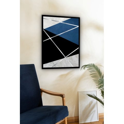 Quadro Decorativo Abstrato Mármore Prata - 70x50cm:moldura Preta