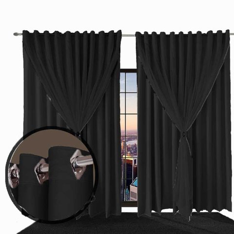 Cortina Pé Direito Blackout C/voal 5,00 X 4,30 Lea Preto