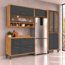 Ver imagem 1 de Cozinha Compacta Modulada MDF 4 Peças 9 Portas Vidro Vicenza Espresso Móveis Cinza/Amêndoa/Chumbo
