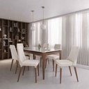 Ver imagem 1 de Conjunto de Jantar Mesa c/Vidro 1,60 Addar 6 Cadeiras Loren - Off White Fosco com Champanhe