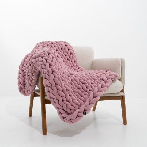 Manta Sofá/poltrona de Maxi Tricot 0,90x1,20m, Cor Rosé - Magma Cotton