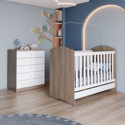Quarto de Bebê Completo com Berço Mini Cama e Cômoda Faz de Conta Espresso Móveis - 1