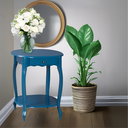 Ver imagem 1 de Mesa de Apoio Oval Clássica Decorativa de Madeira com Pés Luiz Xv - Azul Bic Laca