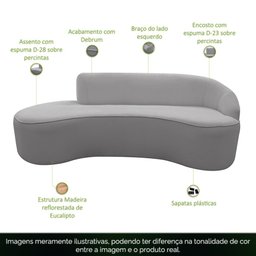 Sofá Curvo 02 Lugares 150cm Braço Esquerdo Eron Bouclê Cinza Claro - CasaePoltrona - 3