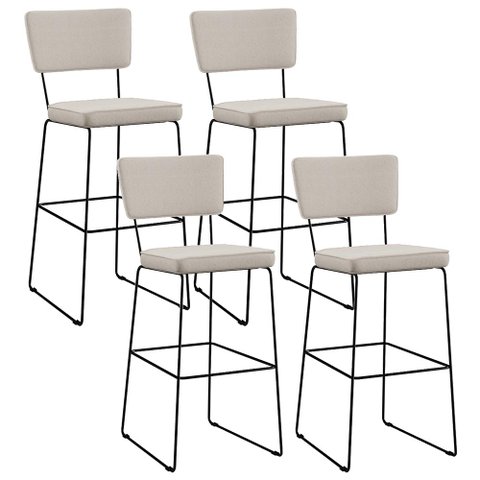 Kit 04 Banquetas Alta para Cozinha Sala de Jantar Base em Aço Fixa Allana L02 Linho Cru - Lyam