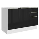 Ver imagem 1 de Balcão Gabinete de Pia 120 Cm 2 Portas 3 Gavetas (sem Tampo) Branco/preto Lux Madesa Branco/preto