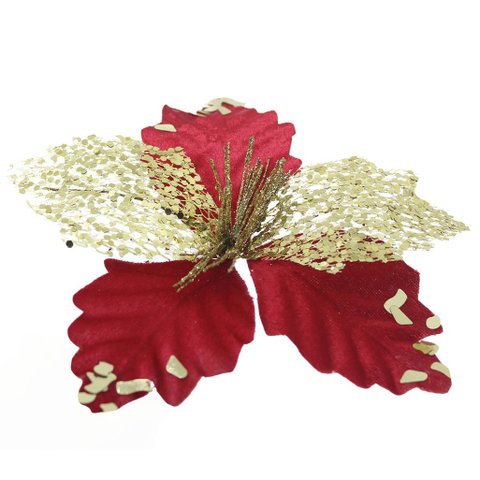 Kit 6 Flor de Natal Vermelha Artificial com Brilho 19cm