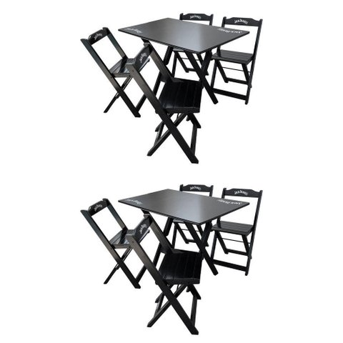 Kit 2 Conjuntos Mesa Dobrável Madeira 110x70 com 4 Cadeiras Personalizada Jack Preta - Cor: Preto