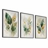 Kit 3 Quadros Folhagem Verde Dourado Aquarela:preta - 8
