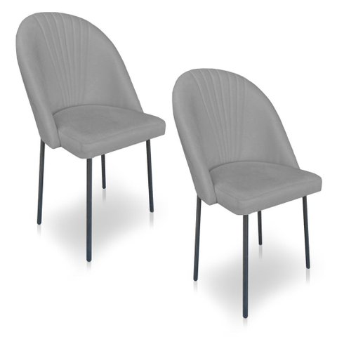 Kit 2 Cadeiras Poltrona de Jantar Ariel Suede Grafite Pés de Ferro Preto - Pallazio