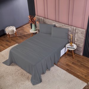 Roupa de Cama 400 Fios Queen 4 Peças Ponto Palito Cor:cinza