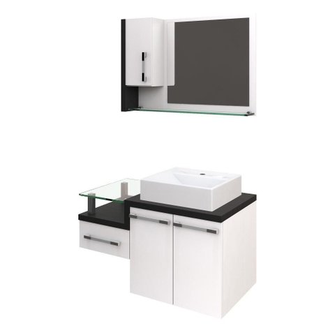 Conjunto Balcão C-cuba Q39 e Espelheira Legno 830 Branco Chess C-nogal Branco Chess C-preto Ônix