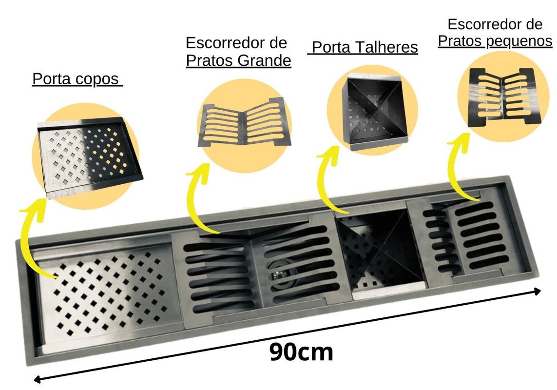 Calha Gourmet Canal Organizador Escorredor Inox Moderno - 4