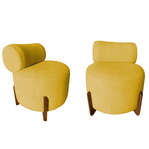 Kit 2 Poltronas Decorativa Mônaco Couro Amarelo