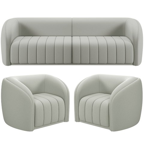 Kit Sofá 4 Lugares para Sala 292cm com 02 Poltronas Lazio M03 Veludo Creme - Lyam Decor