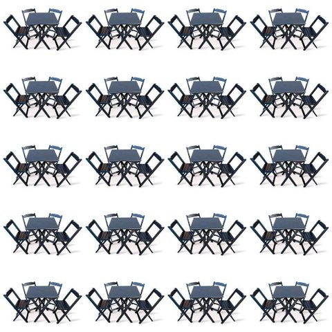 Kit De 20 Conjuntos De Mesa Dobrável 60x60 Com 4 Cadeiras Preto Cor: Preto