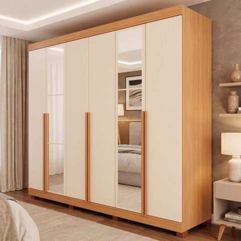 Guarda-Roupas Gênova 100% MDF 6 Portas 4 Gavetas 6 Espelhos