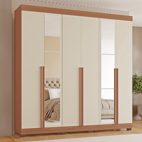 Guarda-roupas Milano 100% Mdf Tuboarte 6 Portas 4 Gavetas 6 Espelhos