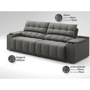 Ver imagem 4 de Sofá com Porta Copos Carregador Usb Ret Rec Samurai 2,30m Velosuede Cinza - Netsofas