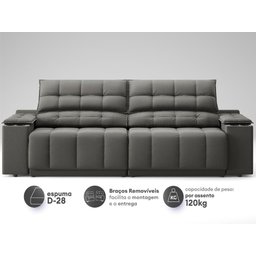 Sofá com Porta Copos Carregador USB Ret Rec Samurai 2,30m Velosuede Cinza - NETSOFAS - 4