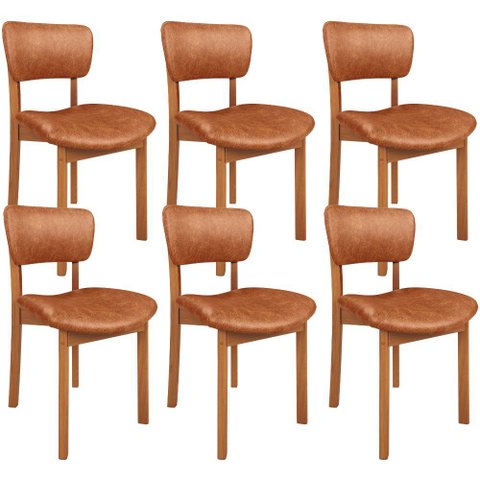 Kit 06 Cadeiras para Sala de Jantar Cozinha Living Estofada Dara L02 Couríssimo Camel - Lyam Decor