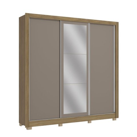 Guarda Roupa Casal 3 Portas de Correr com 2 Gavetas Espelho e Pés 223cm Cb01m570 Kappesberg