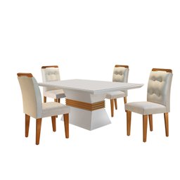 Conjunto Sala De Jantar Mesa Clarice 120X80Cm Tampo Vidro/Mdf Canto Reto Com 4 Cadeiras Valentina - 2