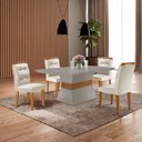 Ver imagem 3 de Conjunto Sala de Jantar Mesa Clarice 120x80cm Tampo Vidro/MDF Canto Reto com 4 Cadeiras Valentina Branco/Veludo Creme/Off White/Imbuia Yescasa