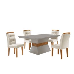 Conjunto Sala De Jantar Mesa Clarice 120X80Cm Tampo Vidro/Mdf Canto Reto Com 4 Cadeiras Valentina - 2