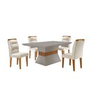 Ver imagem 1 de Conjunto Sala de Jantar Mesa Clarice 120x80cm Tampo Vidro/MDF Canto Reto com 4 Cadeiras Valentina Branco/Veludo Creme/Off White/Imbuia Yescasa