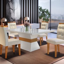 Conjunto Sala De Jantar Mesa Clarice 120X80Cm Tampo Vidro/Mdf Canto Reto Com 4 Cadeiras Valentina - 1