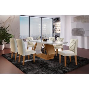Conjunto Sala de Jantar Mesa Islandia 180x80cm Tampo Vidro/mdf Canto Reto com 6 Cadeiras Irlanda
