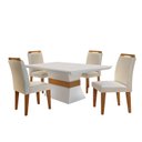 Ver imagem 3 de Conjunto Sala de Jantar Mesa Clarice 120x80cm Tampo Vidro/MDF Canto Reto com 4 Cadeiras Athenas Branco/Veludo Creme/Off White/Imbuia Yescasa