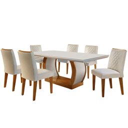 Conjunto Sala de Jantar Mesa Luanda 180x80cmTampo Vidro/MDF Canto Reto com 6 Cadeiras Luanda  - 2
