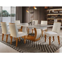 Conjunto Sala de Jantar Mesa Luanda 180x80cmTampo Vidro/MDF Canto Reto com 6 Cadeiras Luanda  - 1