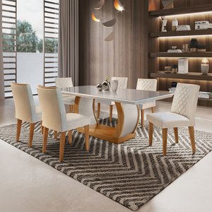 Conjunto Sala de Jantar Mesa Tampo de Vidro 6 Cadeiras Luanda